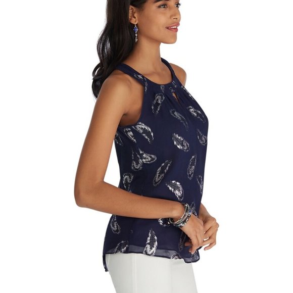 WHBM Sleeveless Metallic Feather Jacquard Top - Picture 2 of 8